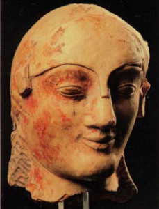 Museo archeologico regionale di Agrigento - Testa fittile di Athena elmata (500 ca a.C.).